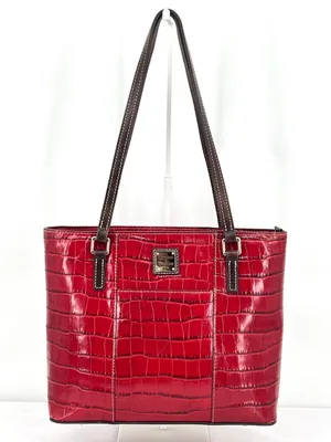 Dooney & Bourke Croco Embossed Red Leather Lexington Shopper Tote Shoulder Bag thumbnail 1