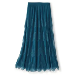 Soft‎ Surroundings Frederica Lace Maxi Skirt Dark Teal Blue Large NWT thumbnail 11