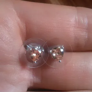 Champagne Heart Simulated Diamond Sterling Silver Stud Earrings thumbnail 10