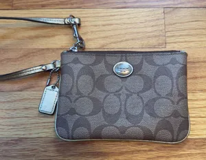 Coach Tan Signature Wristlet with Gold Accents thumbnail 1