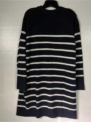 Lands’ End Sweater Dress Women L 12-14 Blue White Striped Long Sleeve Nautical thumbnail 6