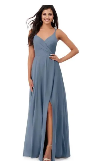 Azazie Lennon Dusty Blue Chiffon Dress thumbnail 1