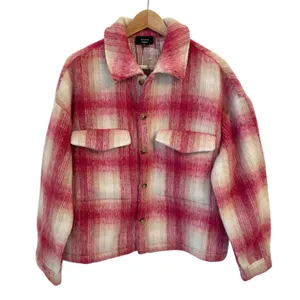 Vici Plaid Oversized Boxy‎ Jacket Medium Shirt Shacket Pink Cabincore Cozy Fuzzy thumbnail 2
