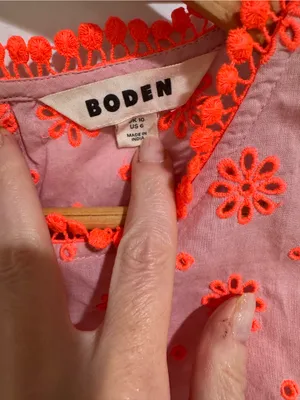 Boden Watermelon Punch Embroidered Flutter Sleeve Pom Trim Top thumbnail 6