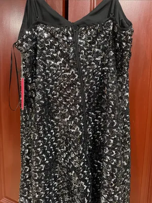 Vince Camuto Black Sequin Mini Slip Dress with Silver Accents thumbnail 7