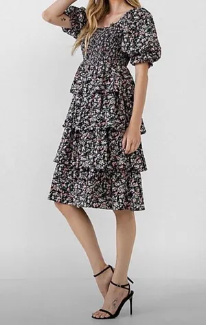 English Factory Floral Tired Midi Dress Puff Sleves thumbnail 2