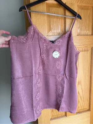 Oddi Satin Sleeveless Lace Camisole Tank Top Mauve Women Plus Size 2X NWT Woven thumbnail 2
