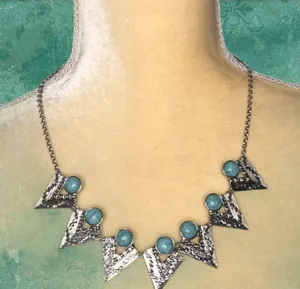 Cool silver and turquoise stone necklace Silver thumbnail 3