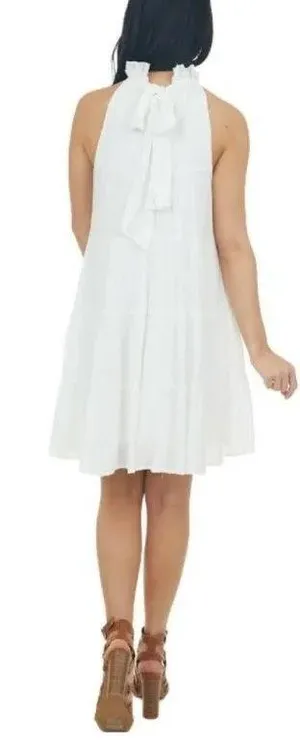 Halter Tiered Ruffle White Mini Dress thumbnail 2