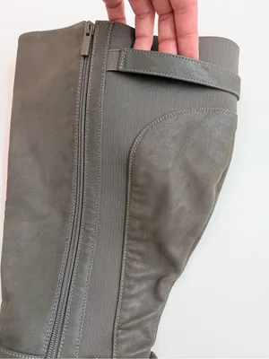 Torrid Boots Strappy Knee Faux Oil Suede Leather Buckles Tall Extra Wide Grey thumbnail 7