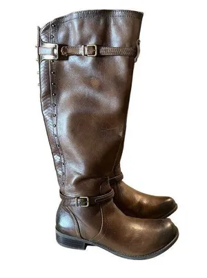 Gianni Bini Steampunk Boots Size 5.5 Mid Calf Low Heel Brown Leather Wrap Strap thumbnail 1