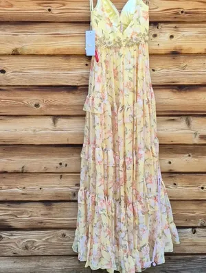 NWT Mac Duggal 67794 Yellow Tiered Floral Chiffon Gown Size 2 thumbnail 13