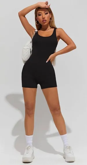 Black Athletic Romper thumbnail 1