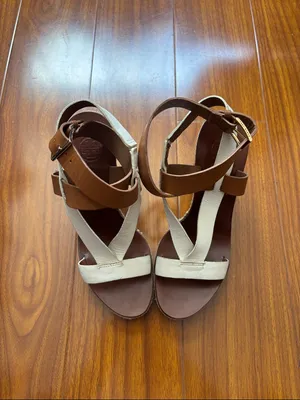 Tory Burch Cream + White Strappy Marbella Chunky Heels thumbnail 3