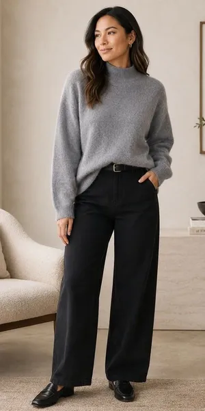 Aritzia Wilfred Free Gray Fuzzy Mock Neck Sweater M NWT Oversized Pullover thumbnail 1