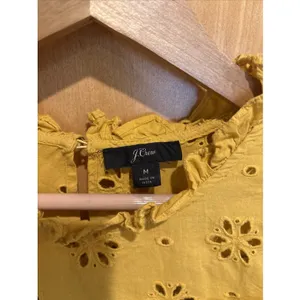 J.CREW Blouse Mustard Floral Embroidered Eyelet Long Sleeve Ruffle‎ Top Medium thumbnail 2