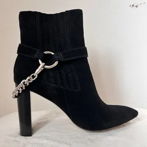 Paige London Black Suede Pointed Toe Heel Boots Chain Detail 9.5‎ thumbnail 3