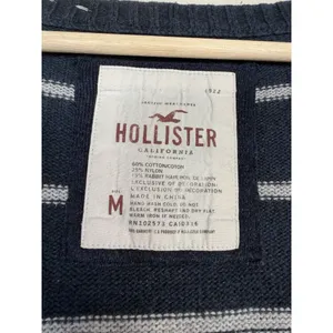 Hollister Women's Striped Y2K Cardigan‎ Sweater M Navy Blue White Rabbit Hair thumbnail 3