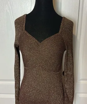Sofia Jeans Brown Ribbed Glitter Long Sleeve Midi Dress Sweater thumbnail 2