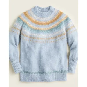 J Crew Fair Isle Yoke Puff Sleeve‎ Sweater Blue Alpaca Wool Womens Medium thumbnail 2