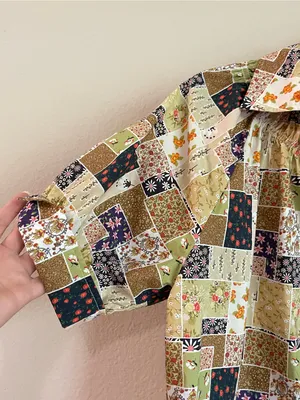 Entro Floral Patchwork Puff Sleeves Popover Cotton Top Size Small thumbnail 3