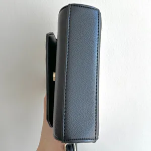 Small Black Top Handle Crossbody Faux Pebble Leather Snap Closure Bag thumbnail 12