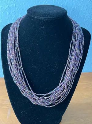 Artisan Multi Strand Purple Seed Bead Necklace 20" Made in Nepal Boho Pastel thumbnail 1