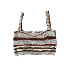 Zara Knit Crochet Crop Top Brown Tan Size Small Boho Cottage thumbnail 2