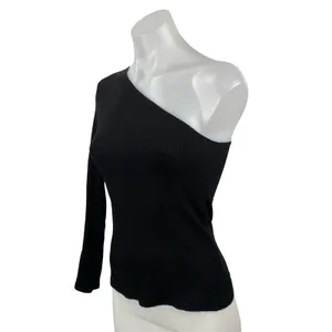 Reformation Stewart Womens Black Ribbed Knit One Shoulder Sculpt Crop Top Size S thumbnail 3