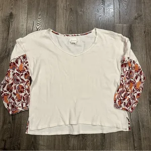 Anthropologie Annette Top Ivory Paisley Long Sleeve Waffle Knit Oversized Sz Med thumbnail 4