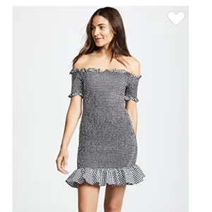 WAYF Dress Women MEDIUM NWT Black White‎ Gingham Smocked Off Shoulder Mini thumbnail 3