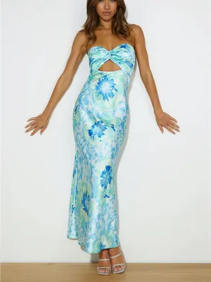 HELLO MOLLY Own The Style Satin Maxi Dress in Blue thumbnail 2