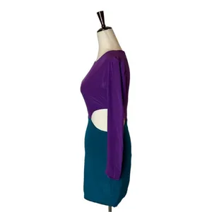 Naven Dress Women Small Purple Turquoise Silk Long Sleeve Cut Out Mini Revolve thumbnail 5