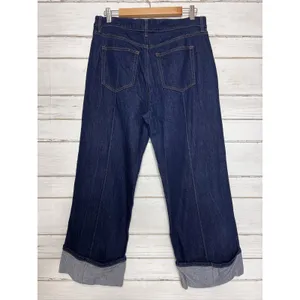 LOFT THE WIDE LEG Dark Blue High Rise Cuffed Jeans Women's Size 8 thumbnail 4