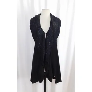 ALICE + OLIVIA Black Cascading Ruffled Knit Floral Lace Sweater Vest Cashmere XS thumbnail 2