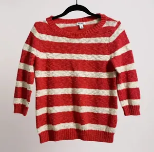Old Navy Womens Large Coral & Cream‎ Striped Sweater 3/4 Sleeves Cotton/Acrylic thumbnail 1
