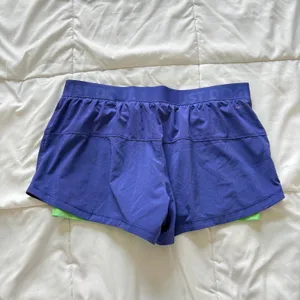 Nike Womens Dri-FIT 2-in-1 Running Shorts Purple Green Just Do It Large Active thumbnail 7