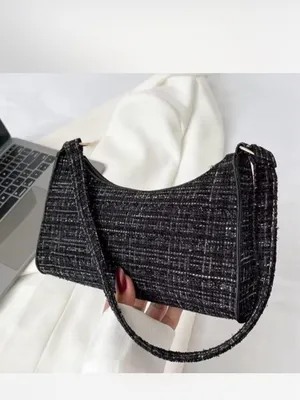 NWOT Classic Black Tweed / shiny thread Shoulder Bag - Elegant Everyday Purse thumbnail 7