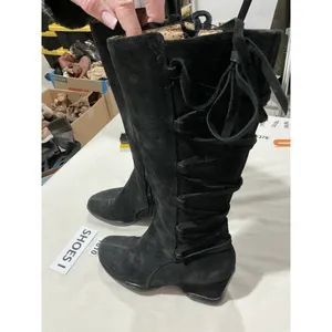 Woman’s Softt Black Suede Wedge Heel Side Zip Tall Boots 7.5 Mw thumbnail 3
