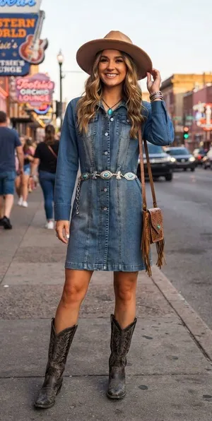 Vintage Medium Wash Denim Button-Down Western Dress / Jacket M thumbnail 1