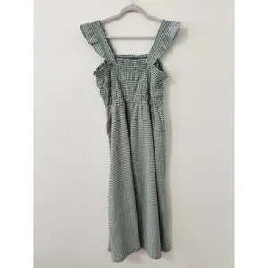 Old Navy Green White Gingham Smocked Midi Dress Ruffle Straps Size Medium thumbnail 3