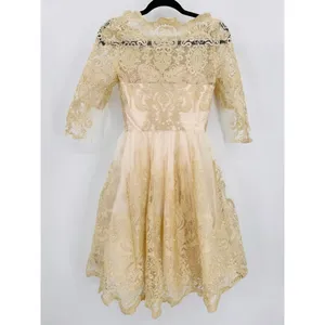 Sheer Gold Lace Overlay Formal Dress Sweetheart Neckline Victorian Regency Sz 2 thumbnail 4