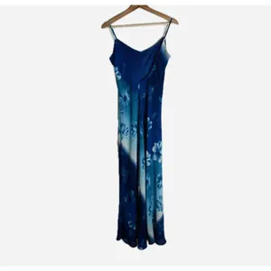 Vintage City Triangles Slip Dress Womens Small Blue Floral Maxi USA 90s dreamy thumbnail 3