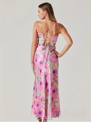 ASTR Antlia Pink Floral Spaghetti Strap Midi Dress Medium Wedding Guest Formal thumbnail 10