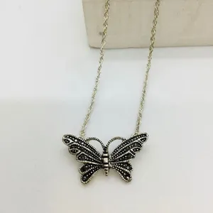 Marcasite Butterfly Dainty Chain Silver Necklace thumbnail 4