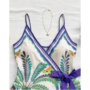 SOLY HUX Women's Tropical Print Mini Dress Summer Wrap V Neck Blue Floral S thumbnail 3