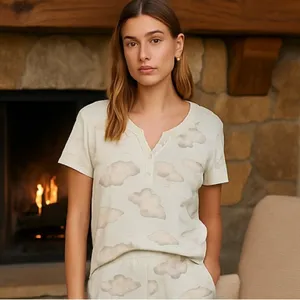 Vintage 80s ESLEEP Medium Cloud Pajama Set Shorts & Top thumbnail 2
