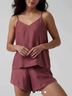 Athleta Calm Cool Cami and Short Set Tawny Rose Leisure Silky Pajamas Small S thumbnail 2