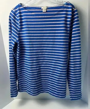 J Crew boatneck royal blue pink‎ stripe long sleeve cotton tee shirt top tunic thumbnail 1
