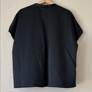 A New Day Black Short Sleeve Satin Shirt With Notch Neck. NWT thumbnail 3